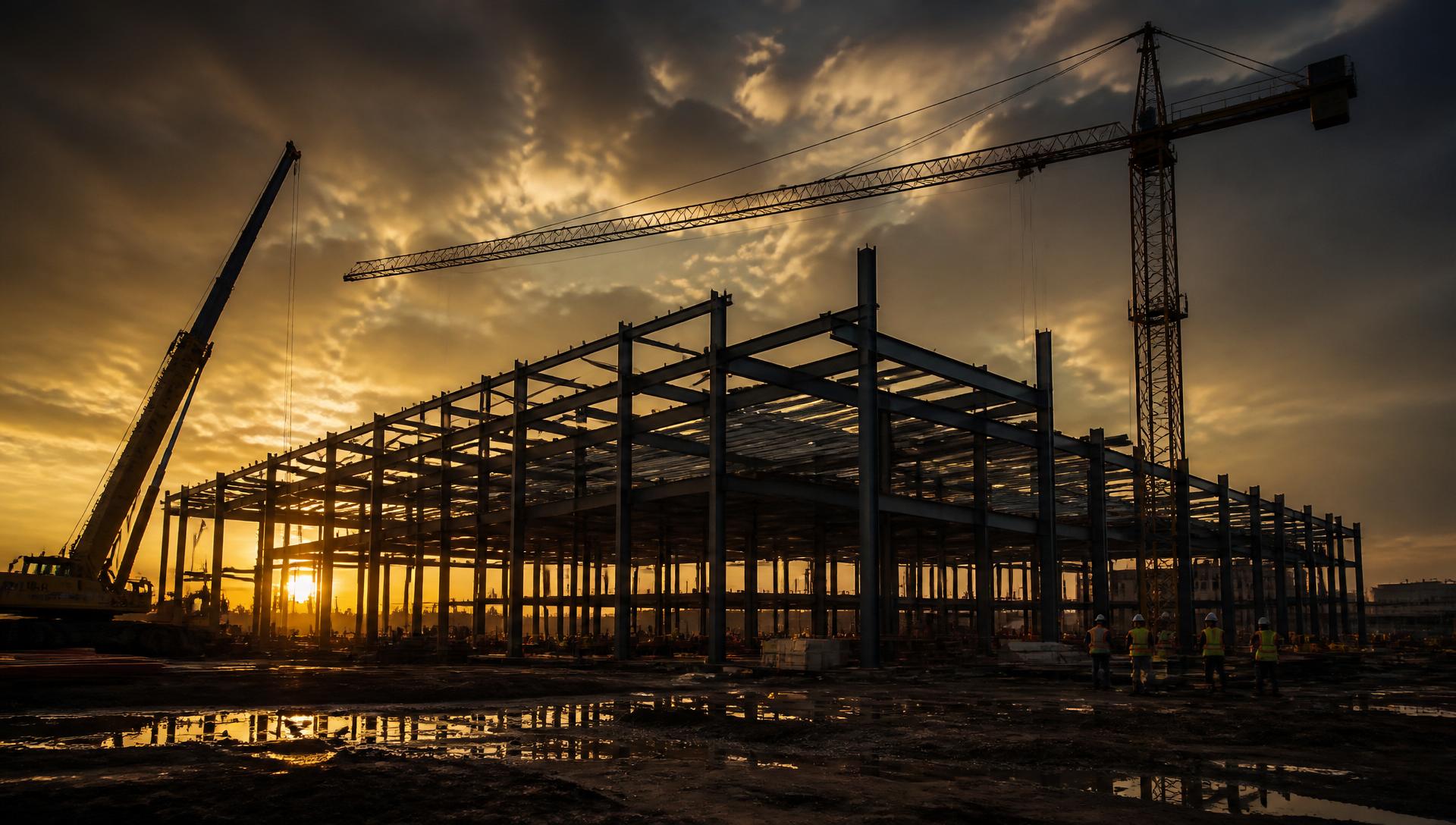 South Texas commercial construction site at sunset